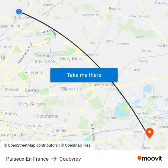 Puiseux-En-France to Coupvray map