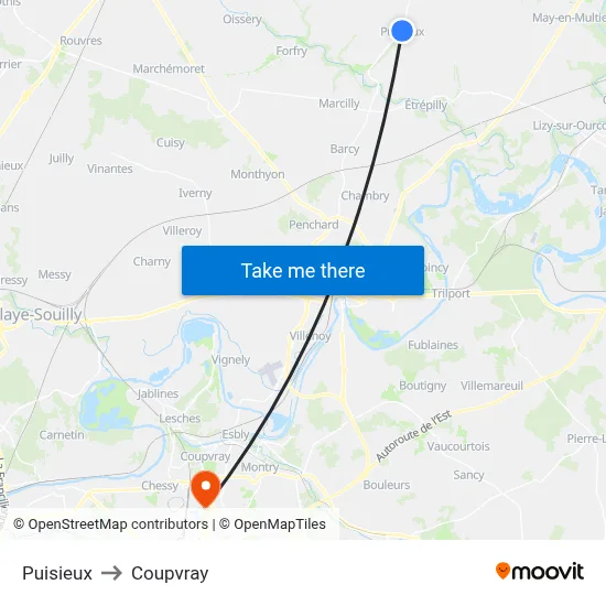 Puisieux to Coupvray map