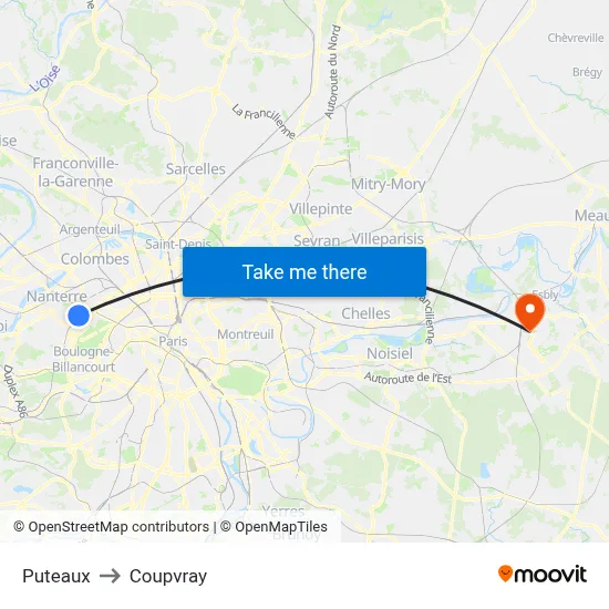 Puteaux to Coupvray map