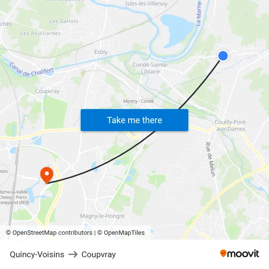 Quincy-Voisins to Coupvray map