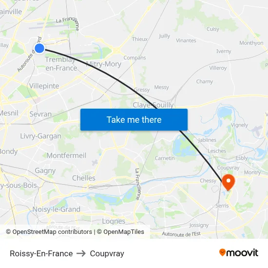 Roissy-En-France to Coupvray map