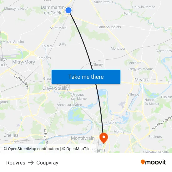 Rouvres to Coupvray map
