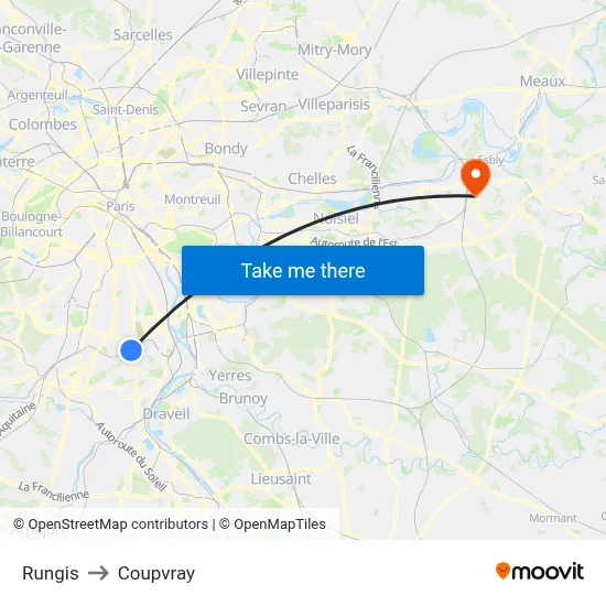 Rungis to Coupvray map