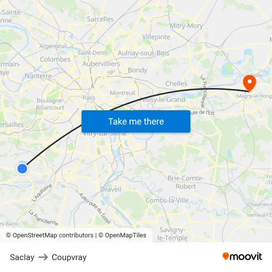 Saclay to Coupvray map