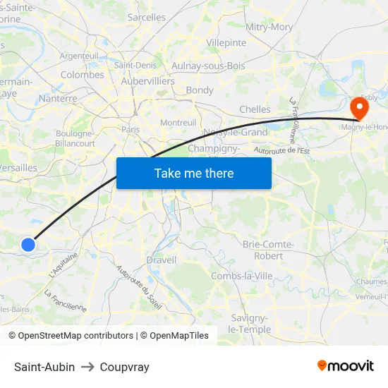 Saint-Aubin to Coupvray map