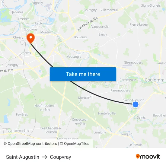 Saint-Augustin to Coupvray map