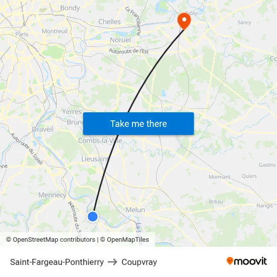 Saint-Fargeau-Ponthierry to Coupvray map