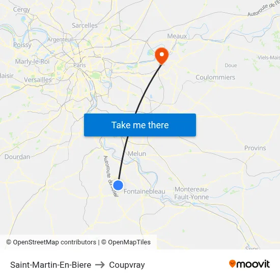 Saint-Martin-En-Biere to Coupvray map