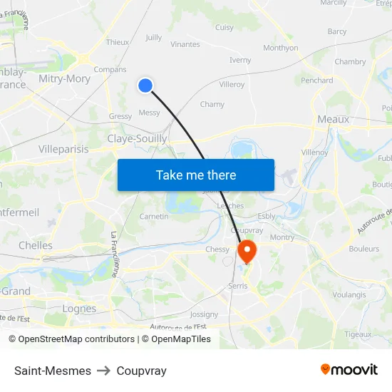 Saint-Mesmes to Coupvray map