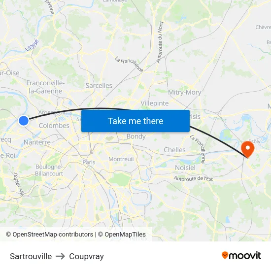Sartrouville to Coupvray map