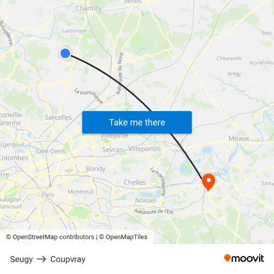 Seugy to Coupvray map