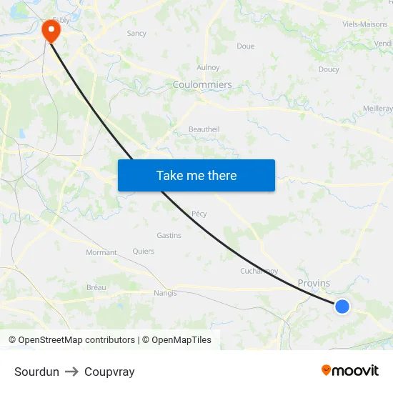 Sourdun to Coupvray map