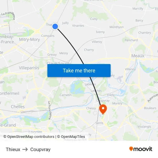 Thieux to Coupvray map