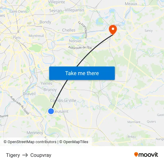 Tigery to Coupvray map