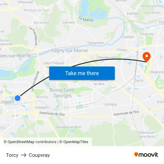 Torcy to Coupvray map