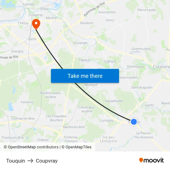 Touquin to Coupvray map