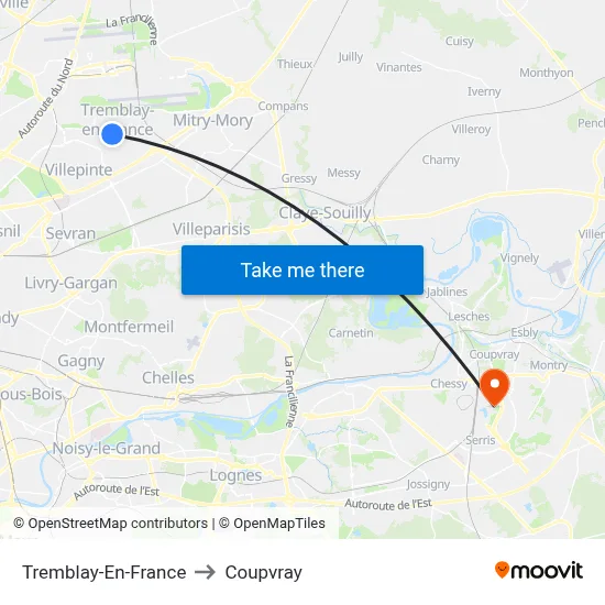 Tremblay-En-France to Coupvray map