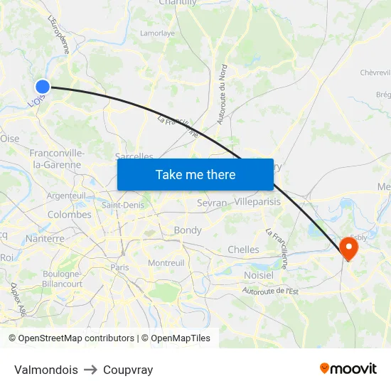 Valmondois to Coupvray map