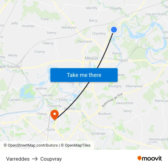 Varreddes to Coupvray map