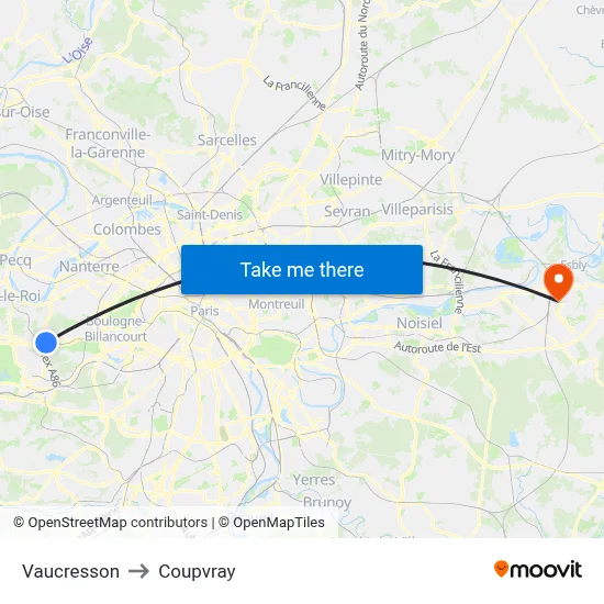 Vaucresson to Coupvray map