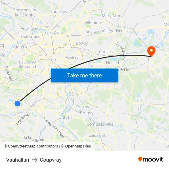 Vauhallan to Coupvray map