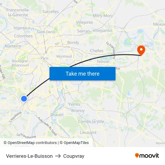 Verrieres-Le-Buisson to Coupvray map