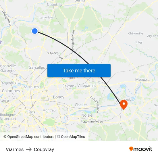 Viarmes to Coupvray map