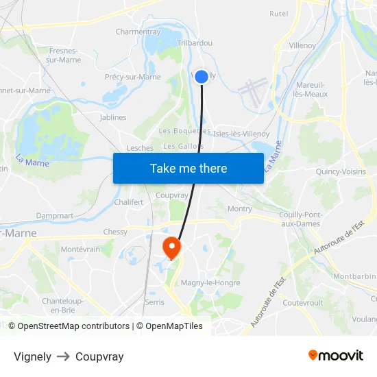 Vignely to Coupvray map