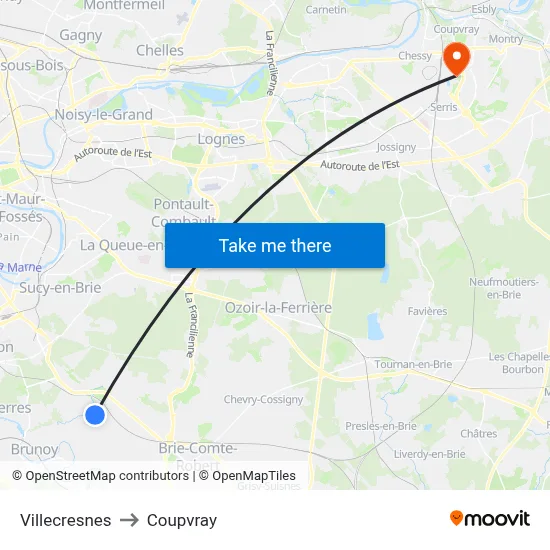 Villecresnes to Coupvray map