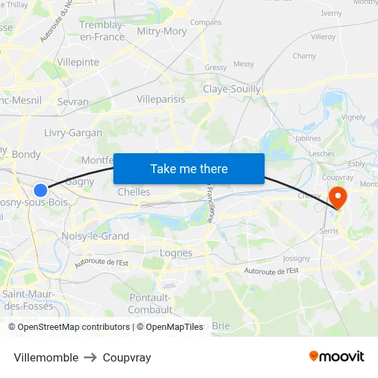 Villemomble to Coupvray map