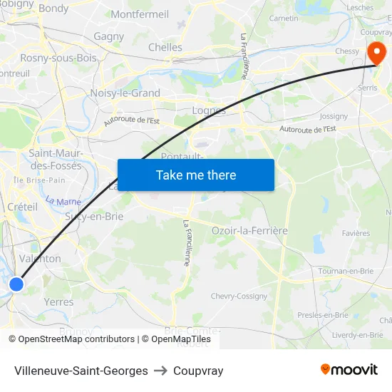 Villeneuve-Saint-Georges to Coupvray map
