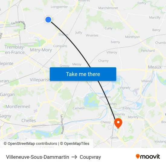 Villeneuve-Sous-Dammartin to Coupvray map