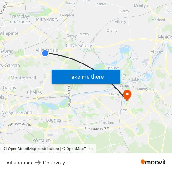 Villeparisis to Coupvray map