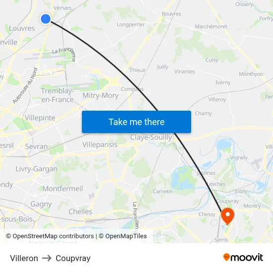 Villeron to Coupvray map