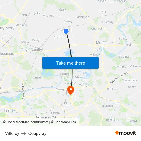 Villeroy to Coupvray map