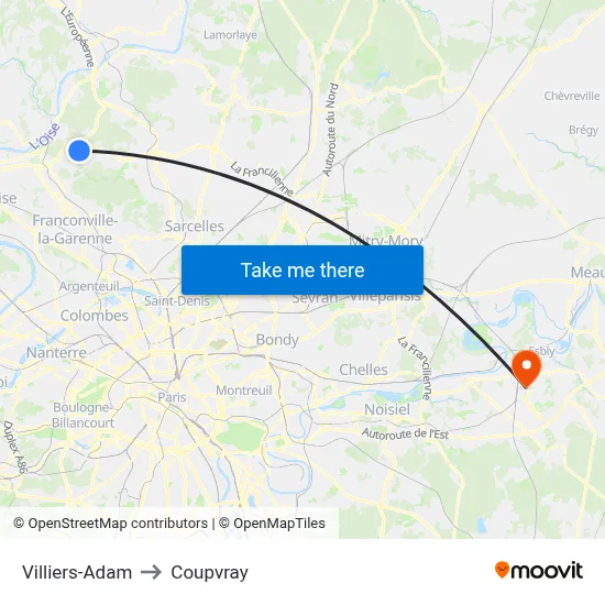 Villiers-Adam to Coupvray map