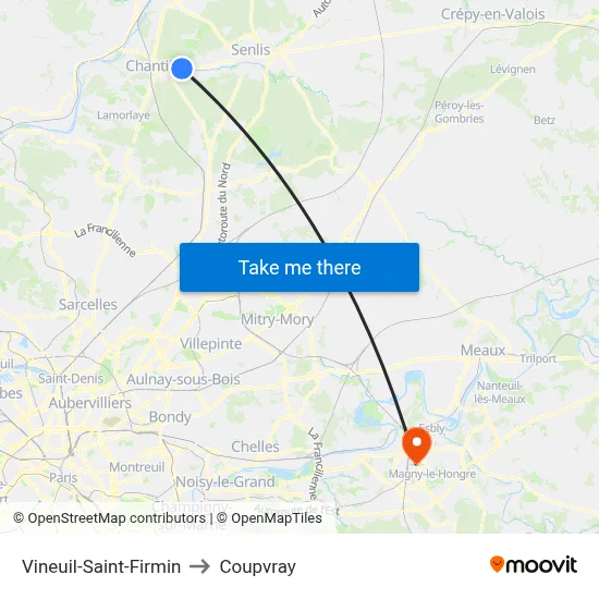 Vineuil-Saint-Firmin to Coupvray map