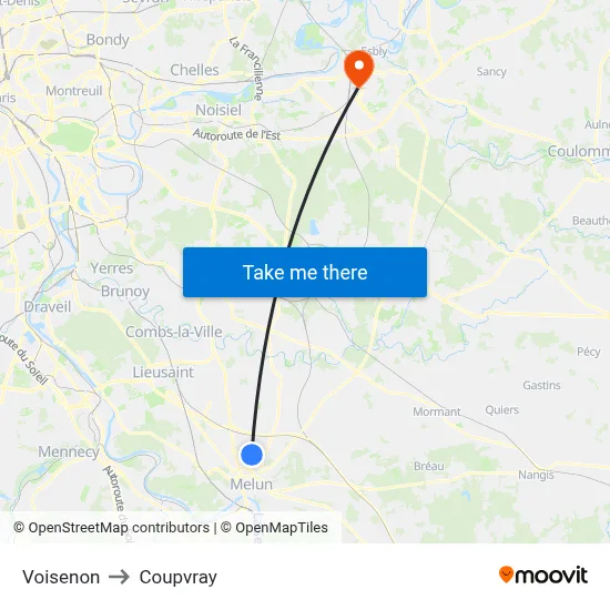 Voisenon to Coupvray map