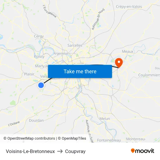 Voisins-Le-Bretonneux to Coupvray map