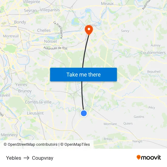 Yebles to Coupvray map