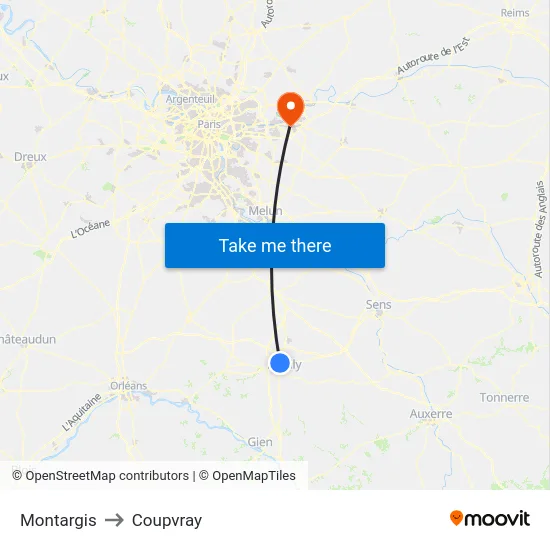 Montargis to Coupvray map