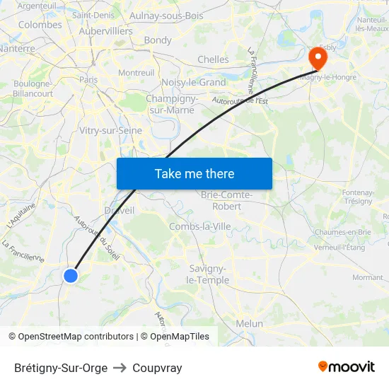 Brétigny-Sur-Orge to Coupvray map