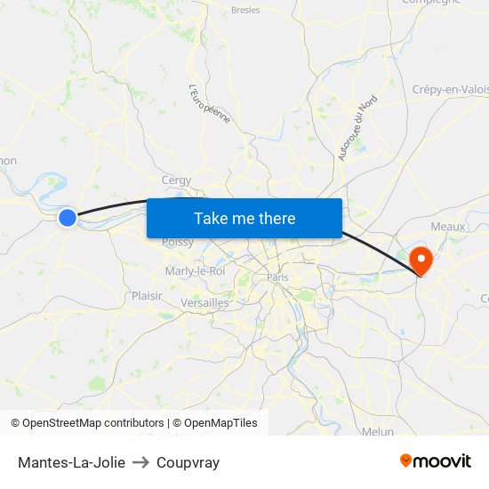 Mantes-La-Jolie to Coupvray map