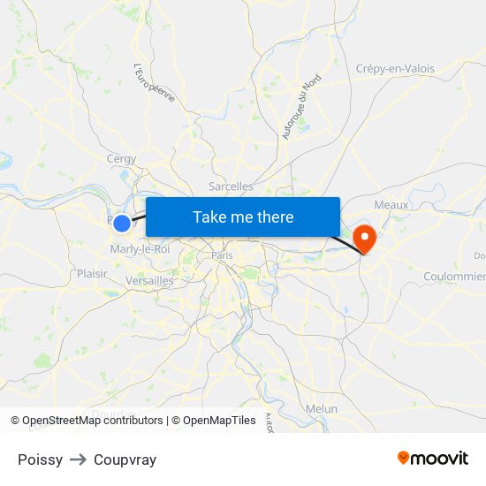 Poissy to Coupvray map