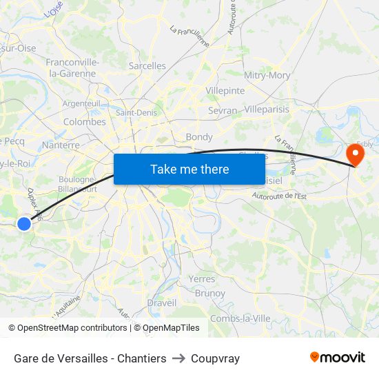 Gare de Versailles - Chantiers to Coupvray map