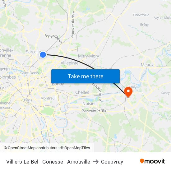 Villiers-Le-Bel - Gonesse - Arnouville to Coupvray map