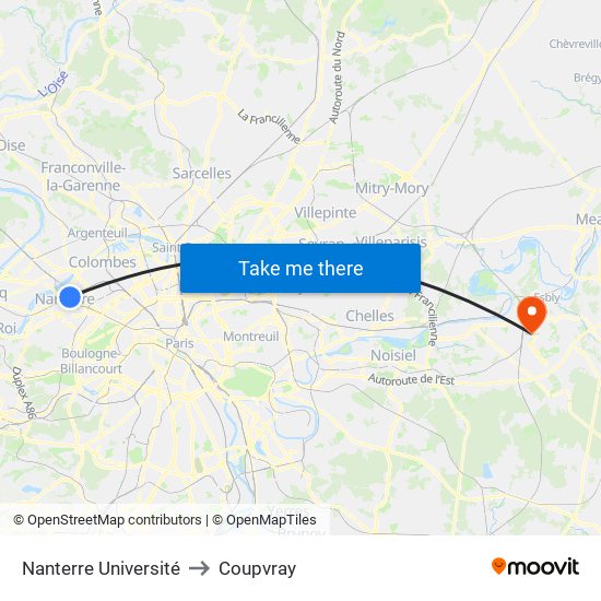 Nanterre Université to Coupvray map