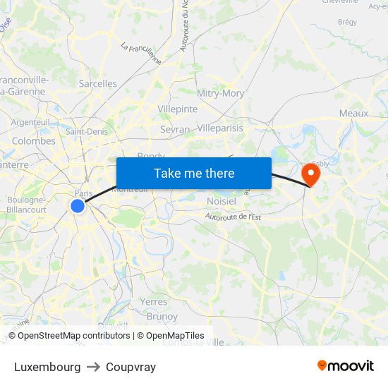 Luxembourg to Coupvray map