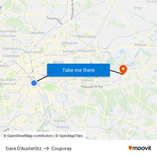 Gare D'Austerlitz to Coupvray map