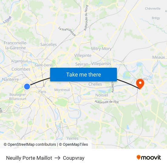 Neuilly Porte Maillot to Coupvray map